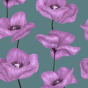 Poppy Flowers XL - Violet and Teal