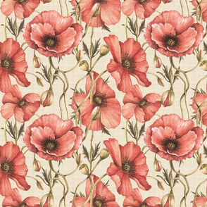 vintage poppies cream50