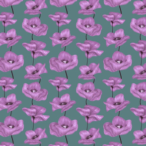 Poppy Flowers - Violet and Teal