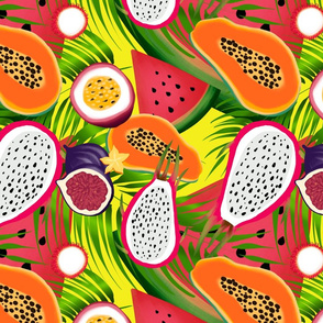 Tropical ,exotic fruits, colourful summer pattern 