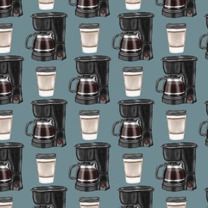 coffee maker and paper cup - blue grey