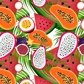 Tropical ,exotic fruits, colourful summer pattern 