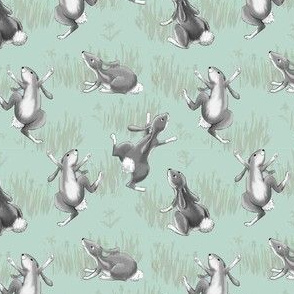 Bunnies, Gray on Mint Green, approx 1.25 inches tall ©Luanne Marten