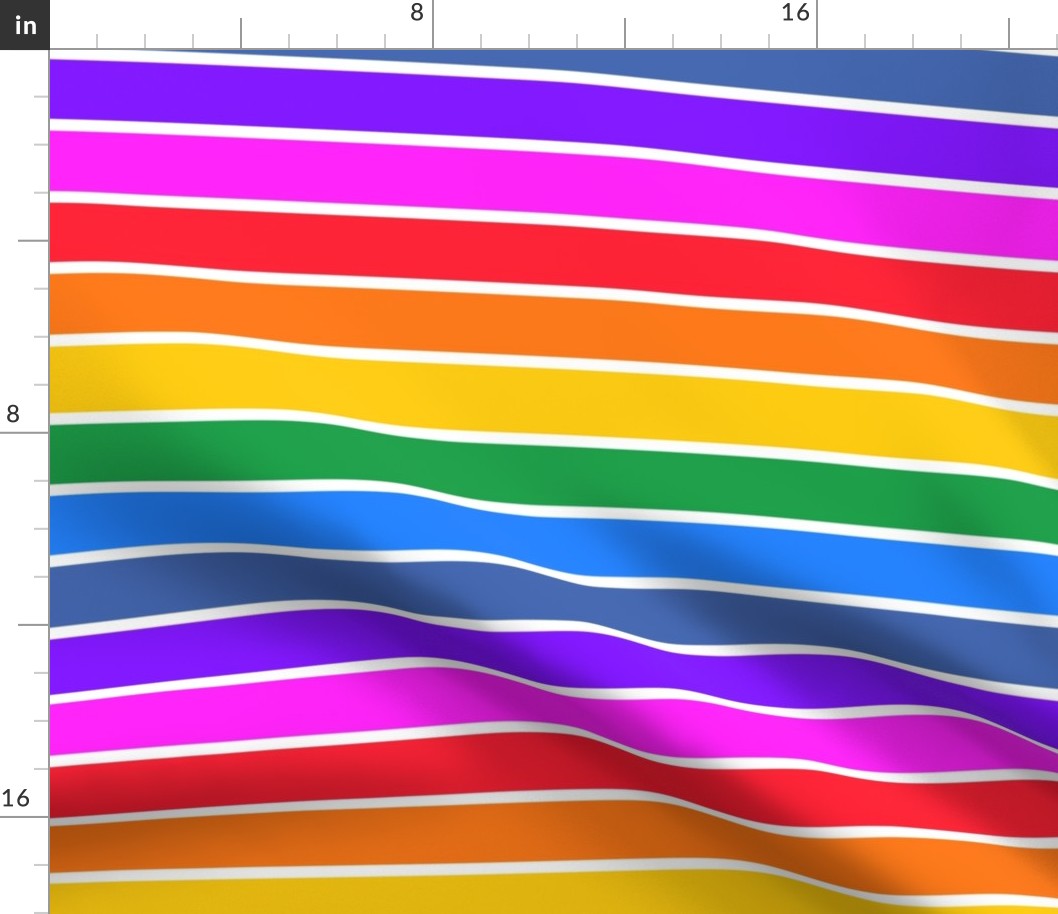 Bright rainbow and white stripes - horizontal - large