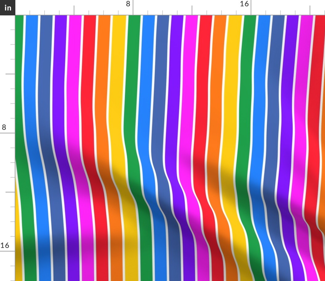 Bright rainbow and white stripes - vertical - small