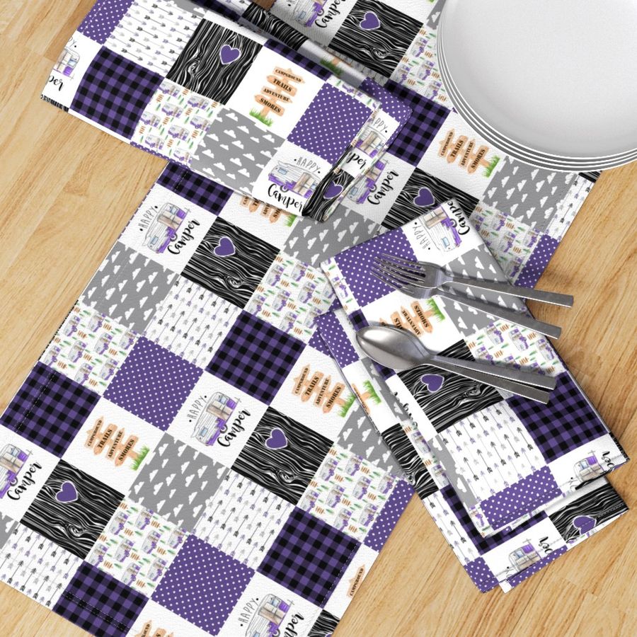 3 inch Happy Camper//Purple - Wholecloth Cheater Quilt - Rotated