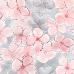 Soft Hydrangeas Pink & Grey