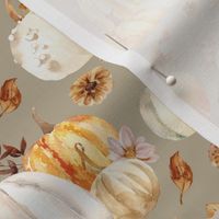 Fall Pumpkin Vintage Florals / Heather Gray