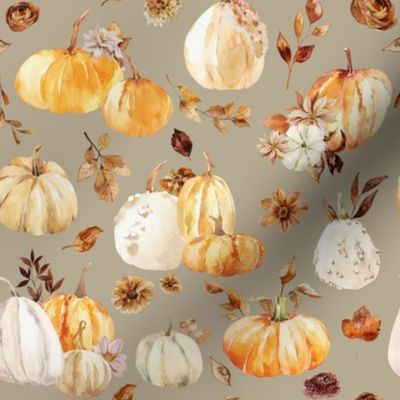 Fall Pumpkin Vintage Florals / Heather Gray