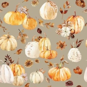 Fall Pumpkin Vintage Florals / Heather Gray