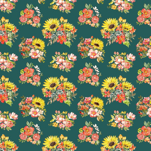 summer wildflower fields floral bouquets on deep teal 