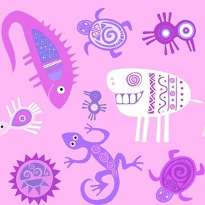 Mayan creatures pink purple white-ch