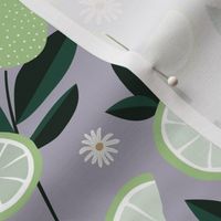 Lush citrus garden botanical boho lime and summer leaves kitchen restaurant lilac purple mint green white