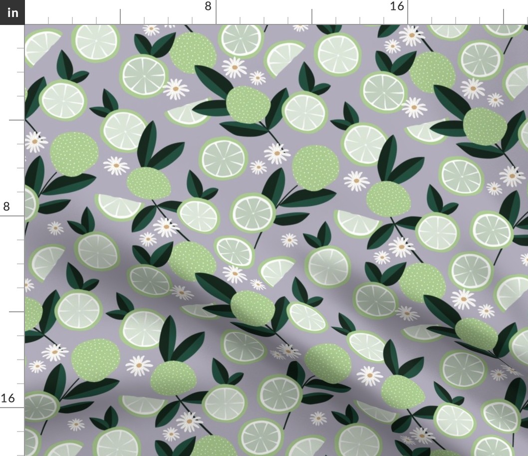 Lush citrus garden botanical boho lime and summer leaves kitchen restaurant lilac purple mint green white