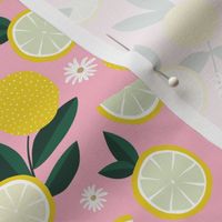 Lush citrus garden botanical boho lemons and summer leaves kitchen restaurant soft pink bright yellow