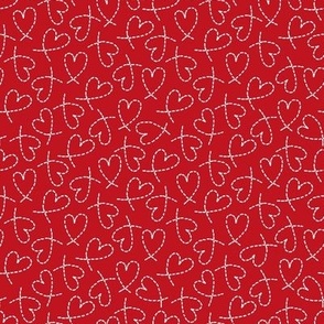 504 $ - Small scale bold romance with in red and white tossed random non directional  dashed line love hearts for valentines, weddings, kids/children apparel, nursery wallpaper, cot sheets, duvet covers, table linen