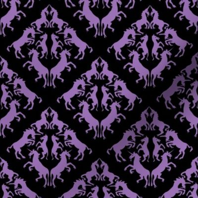 Custom Unicorn Damask Lavender Purple on Black
