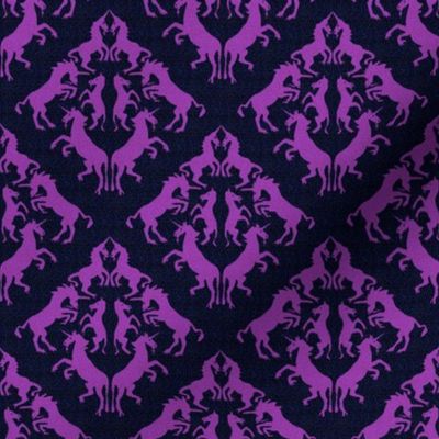 Custom Unicorn Damask Purple on Dashed Texture Dark