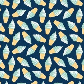 (small scale) swirl ice cream cones - mint/vanilla on blue - LAD21