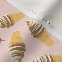 swirl ice cream cones - chocolate and vanilla swirl on  pink - LAD21