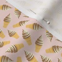 (small scale) swirl ice cream cones - chocolate and vanilla swirl on  pink - LAD21