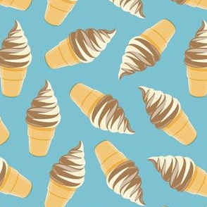 swirl ice cream cones - chocolate and vanilla swirl on  summer blue - LAD21