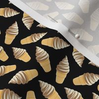 (small scale) swirl ice cream cones - chocolate and vanilla swirl on black - LAD21
