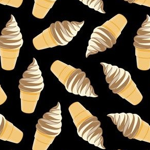 swirl ice cream cones - chocolate and vanilla swirl on black - LAD21