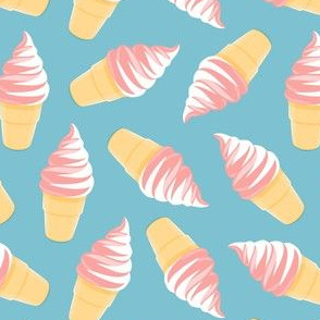 swirl ice cream cones - strawberry and vanilla swirl on summer blue  - LAD21