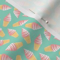 (small scale) swirl ice cream cones - strawberry and vanilla swirl on mint  - LAD21