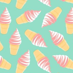swirl ice cream cones - strawberry and vanilla swirl on mint  - LAD21