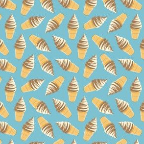 (small scale) swirl ice cream cones - chocolate and vanilla swirl on  summer blue - LAD21