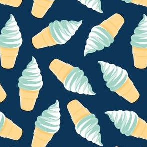 swirl ice cream cones - mint/vanilla on blue - LAD21
