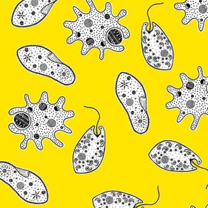 Black and White Microbes on Yellow (Small Scale)