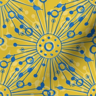 Modern Damask Yellow Blue  Dandelion Seed Blend