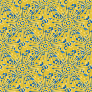 Modern Damask Yellow Blue  Dandelion Seed Blend