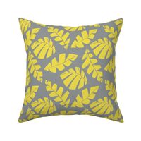 Yellow Grey Mono Print Leaves