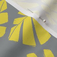 Yellow Grey Mono Print Leaves