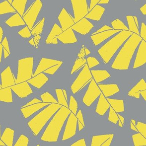 Yellow Grey Mono Print Leaves