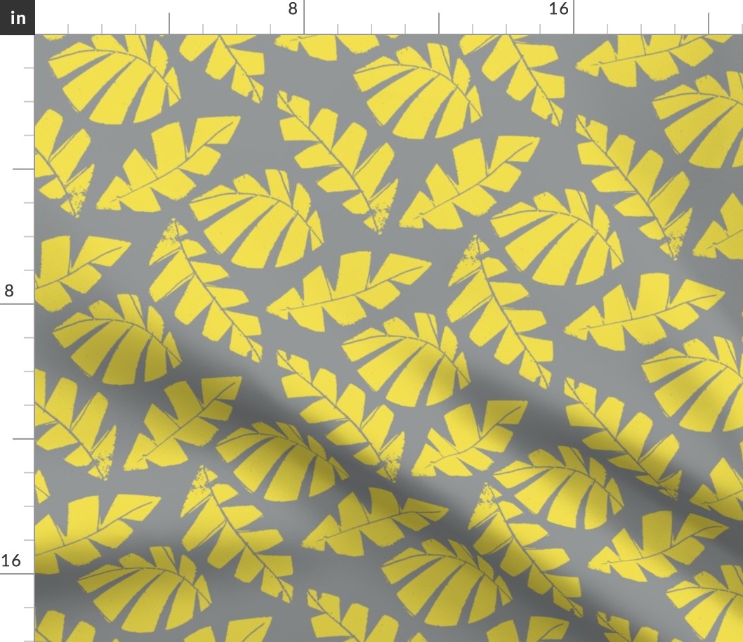 Yellow Grey Mono Print Leaves