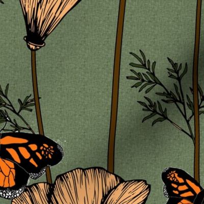 Monarch Butterflies and California Poppies