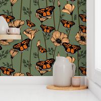 Monarch Butterflies and California Poppies