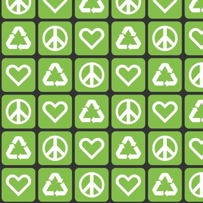 Peace. Love. Recycle. 2.0 | Green on Charcoal