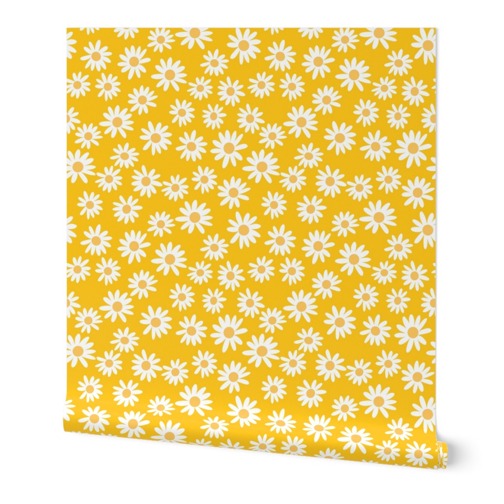 TINY daisy print fabric - daisies, daisy fabric, baby fabric, spring fabric, baby girl, earthy - bright yellow