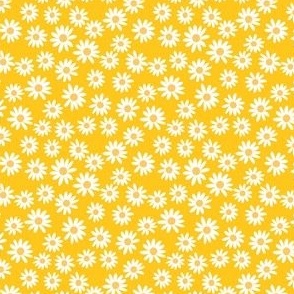 TINY daisy print fabric - daisies, daisy fabric, baby fabric, spring fabric, baby girl, earthy - bright yellow