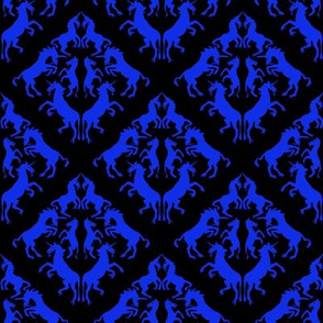 Blue Unicorn Damask on Black