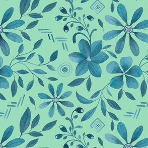 Floral Motif Blue & Teal
