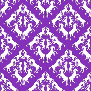 White Unicorn Damask on Purple