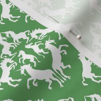 White Unicorn Damask on Grass Green