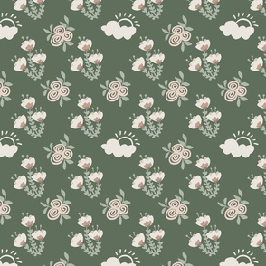 Folksy Flowers with green background